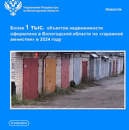 Более 1 тыс. объектов недвижимости оформлено вологжанами в рамках «гаражной амнистии» в 2024 году.