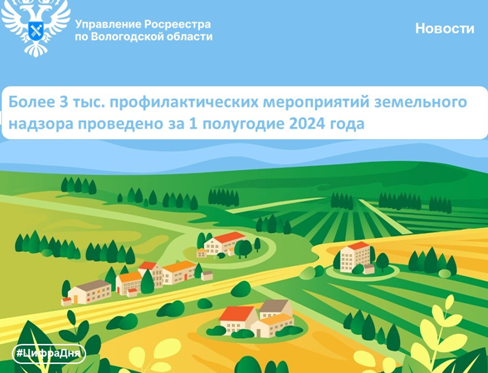 Более трех тысяч профилактических мероприятий в области земельного надзора проведено Вологодским Росреестром за первое полугодие 2024 года. Более трех тысяч профилактических мероприятий в области земельного надзора проведено Вологодским Росреестром за первое полугодие 2024 года.